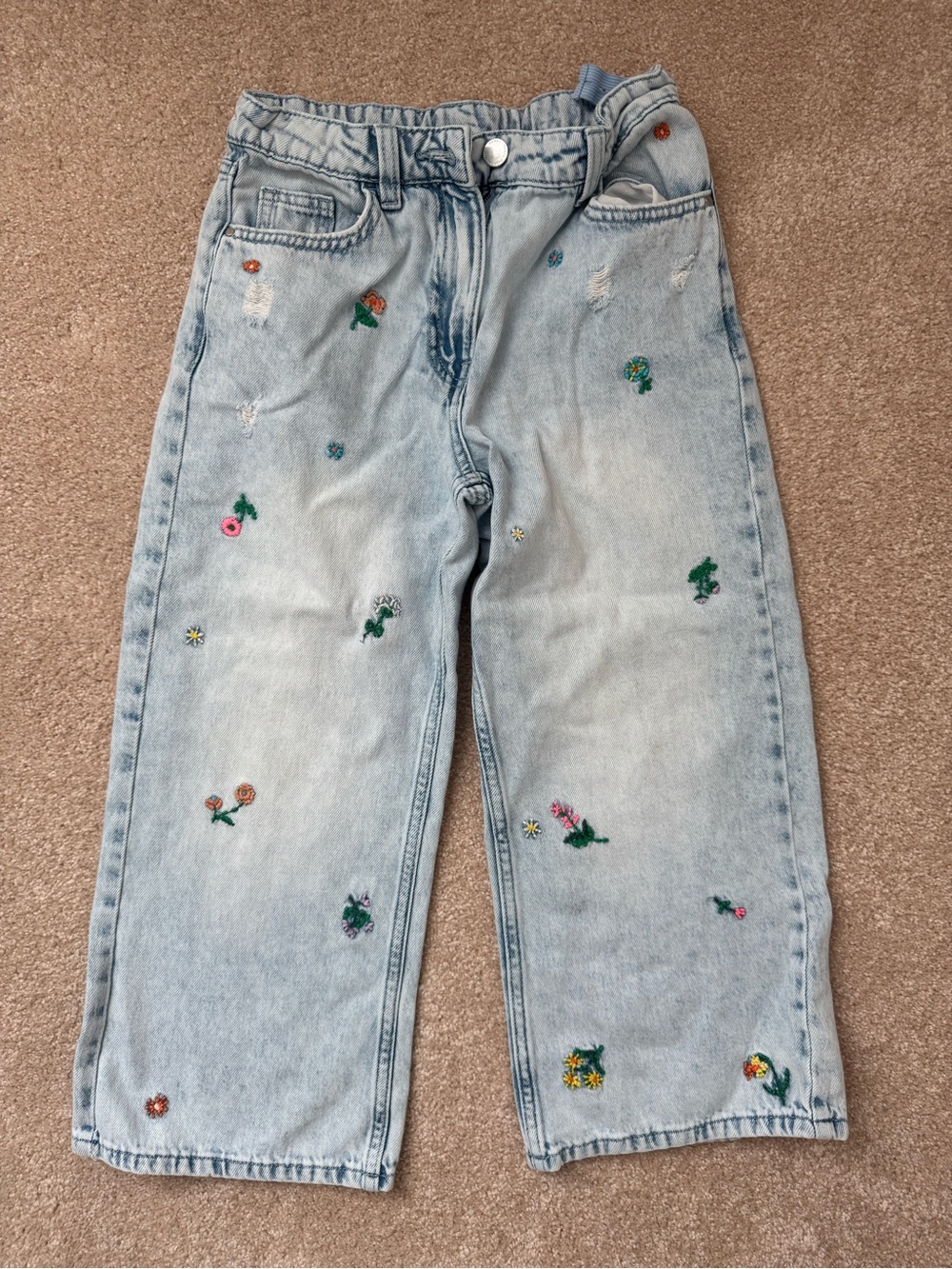 Next Floral Embroidered Distressed Wide Leg Flower Jeans size 8 years